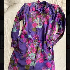 1980s Vintage Shift Dress Purple Floral
